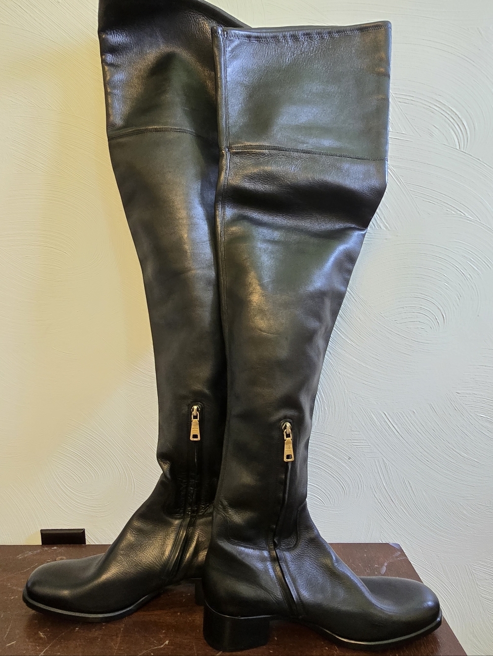 Prada Black Lambskin Thigh High Boots Size 9.5 Minimal Riding Style